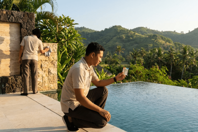 villa asset management team maintaining a luxury lombok property